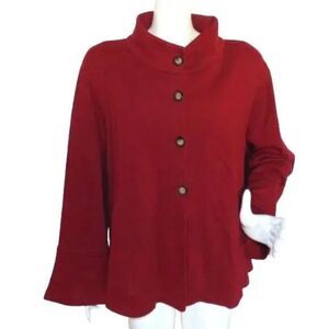BRYN WALKER Jacket, L, Dark Red, Sweatshirt, Long sleeve/Bell cuff, Buttons